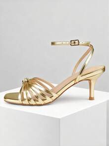 MERUMOTE Women's Kitten Heels New Open Toe Heeled Sandals Slingback 2.5" Heels Strappy Shoes For Daily,Party - Vàng - Xem 6