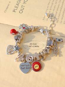 1条幸运数字777手链，1条心形十字架手链，1条耶稣宗教十字架手链，1条幸运8号球手链，1条漩涡星形手链 - 銀色 - 查看 8