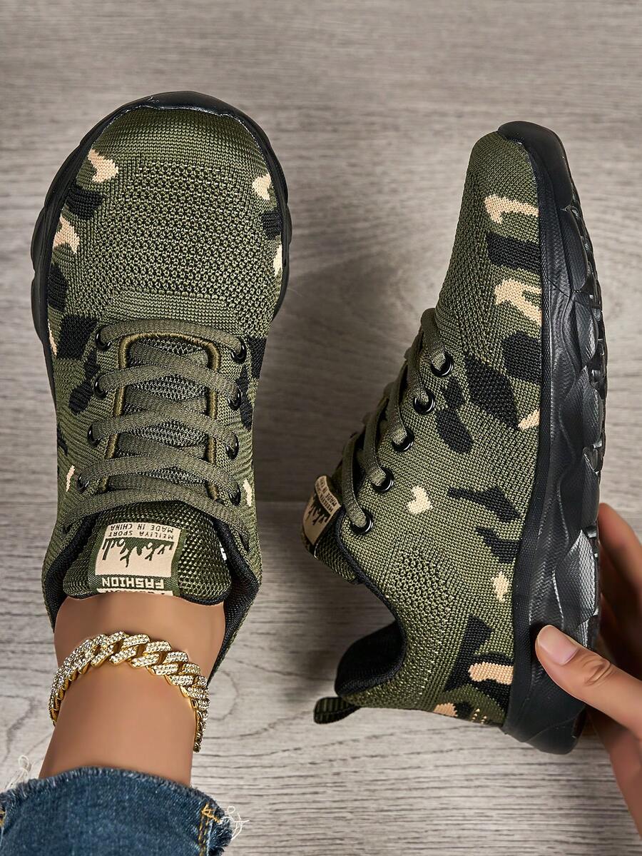 Spring And Summer Women's Breathable Casual Sports Shoes, Lightweight And Soft Textured Pattern Designed Sports Control Cushioning Road Running Shoes, Fashionable Multi-Purpose Anti-Slip And Wear-Resistant Walking Shoes, Large Size And Versatile Off-Road Shoes - xanh quân đội - Xem 1