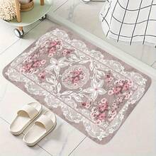 Vintage Pink Floral Pattern Non-Slip Bath Mat - Imitation Material Rectangular Floor Mat, Absorbent And Non-Slip, Suitable For Bedroom, Bathroom, Toilet, Kitchen Entrance, Etc. Home Decoration, Four Seasons Universal Mode, Not Only Is Suitable For The Festival Of Non-Slip Floor Mats, But Also As A Housewarming Gift Wedding Gift To Friends And Family As Well As Their Own Home, Rectangular Entrance Carpet For Indoor/Outdoor Use, Non Slip Backing, Bathroom Mat, Interior Decorative Door Mat, Decorative Floor Mat For Porch/Garden/Terrace, Suitable For Homes, Gardens, And Living Spaces, Ideal Gift For Loved Ones, Enhances Entryway, Living Room, Kitchen Decor, Valentines, Christmas Day, Halloween, Thanksgiving Day, Easter Day, Mother's Day, Father's Day, Back To School Season Decorations - Kiểu 6 - Xem 5