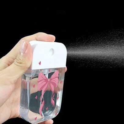 1个2026新款透明玫瑰花蝴蝶结心形香水可填充瓶，适合斋月、情人节，时尚纳米喷雾补充瓶，保湿，便携，简约百搭
