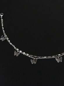 1 chiếc vòng chân và dây đeo môi hình bướm rỗng hai lớp tối giản bằng thép không gỉ dành cho nữ. - Bạc - Xem 4