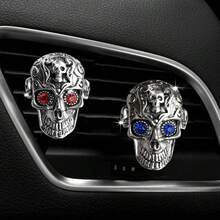 1入復古合金骷髏頭車用空氣清新劑夾,汽車空調出風口裝飾,車內裝飾品 - 銀色 - 查看 18