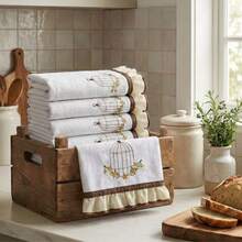 Weekly Dish Towel Set, Embroidered, 7 Pieces, 100% Cotton, Luxury Collection - 紫丁香色 - 查看 5
