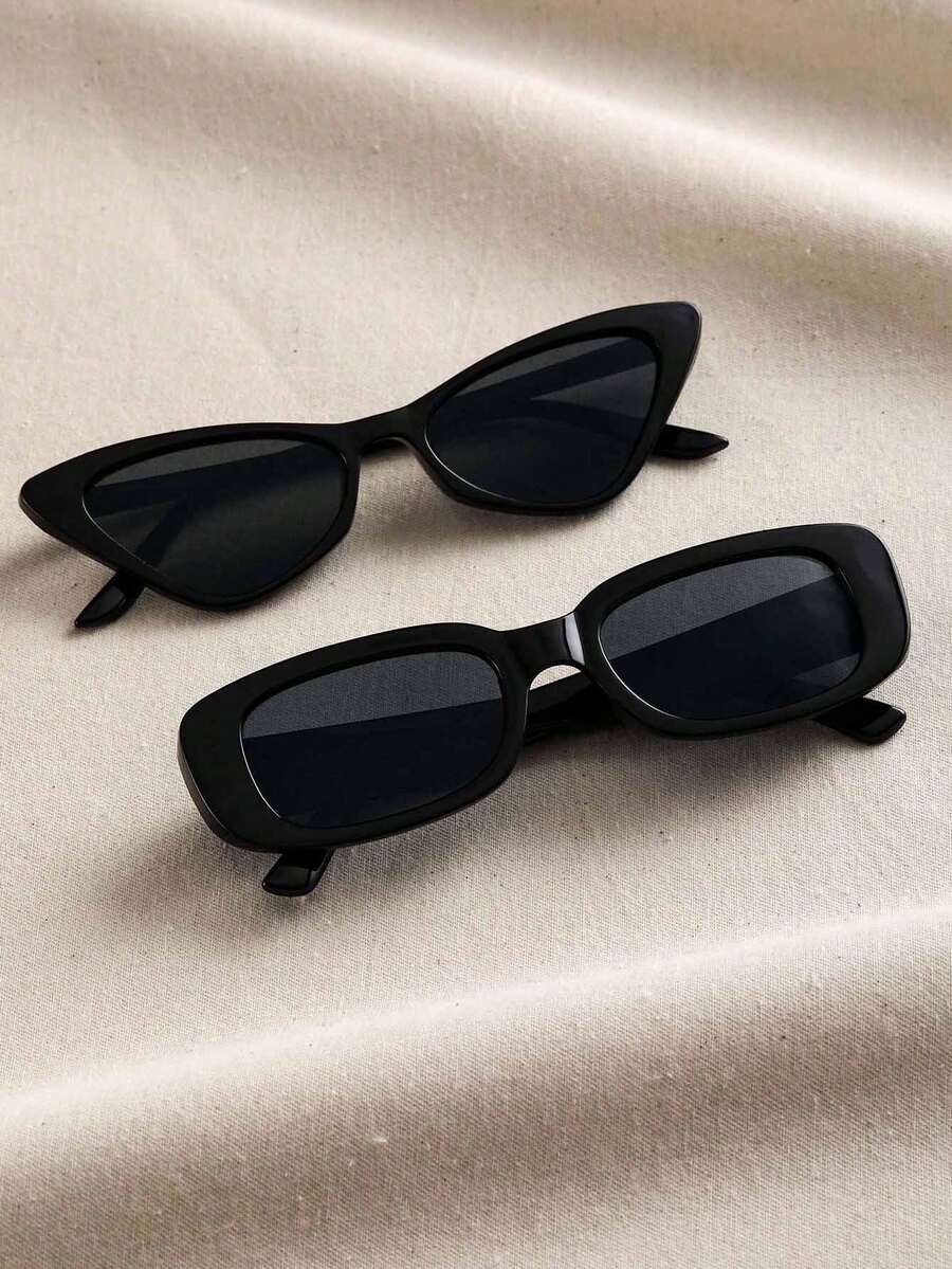 2 Pairs Personalized Fashion Glasses With Cat Eye & Square Frame, Suitable For Teenagers - Black - View 1