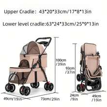 Coche de Paseo Doble Capa Desmontable para Gatos y Perros Pequeños/Medios - Cochecito de Viaje de 2 Niveles con Tela Oxford, Malla Ventilada y Cesta de Almacenamiento - Manillar Ergonómico para Salidas Seguras y Cómodas, Diseño de Dos Plataformas, Ruedas de Plástico Duraderas - Gris Claro - Ver 12