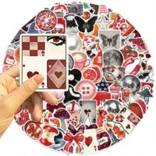 100张Y2K美学贴纸，都市女孩贴纸，Y2K风格黑红贴纸，都市贴纸，艺术贴纸，卡通涂鸦贴纸，乙烯基贴纸，适用于水瓶、保温杯、吉他、行李箱、手机、手机壳、笔记本电脑、滑板、礼品等。 - 多色C - 查看 2