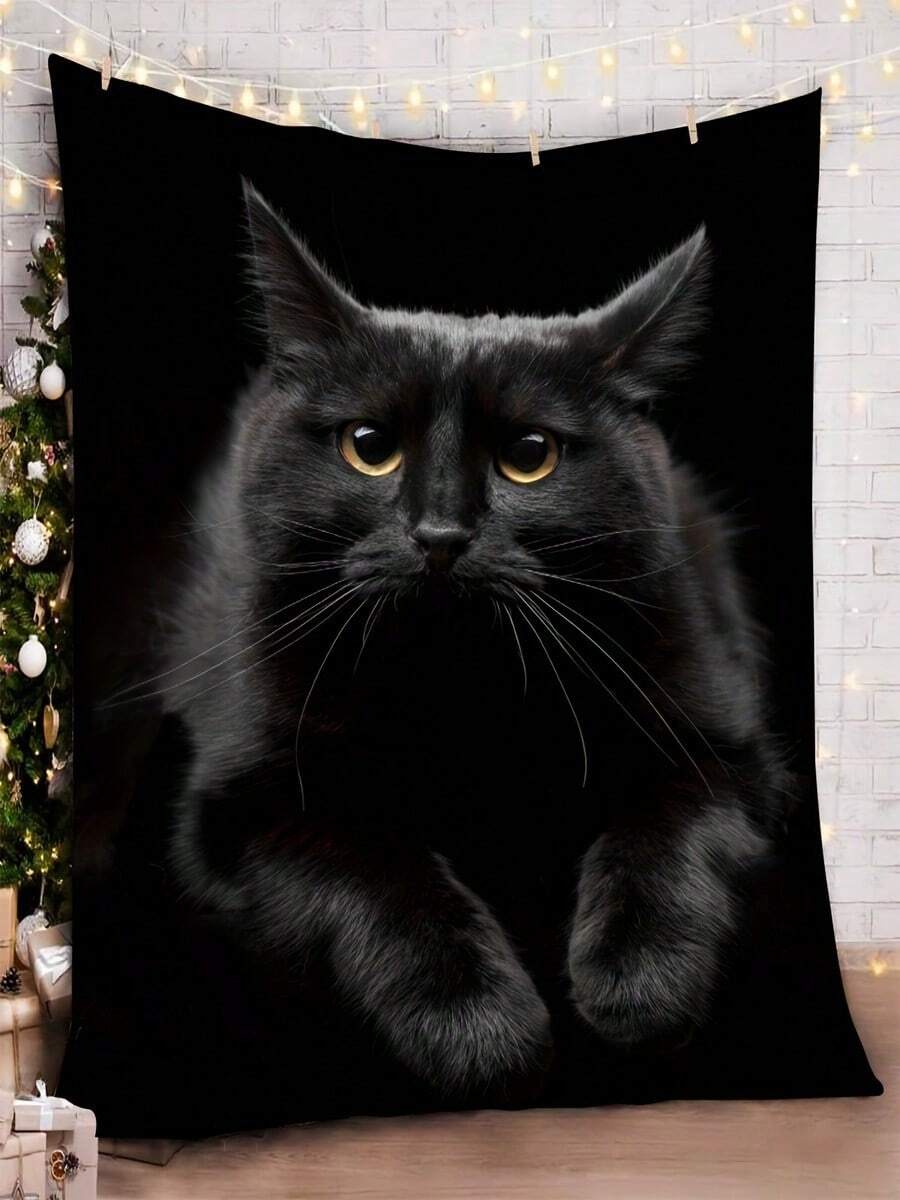 A Black Cat Soft Flannel Blanket As A Gift For A Friend. - White - View 1