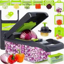 16-In-1 Multi Functional Vegetable Chopper Kit With 7 Replaceable Blades & Storage Container, Multi Purpose Dicer Slicer Mandoline Cutter For Onion Potato Carrot, Easy Food Prep Kitchen Gadget, Perfect Mother's Day Housewarming Gift - White - View 2