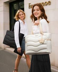 LOVEVOOK Tote Bag For Women,Puffer Work Bag,Quilted Teacher Nurse Tote Bag With Zipper For Travel Gifts For Women - 米色 - 查看 2