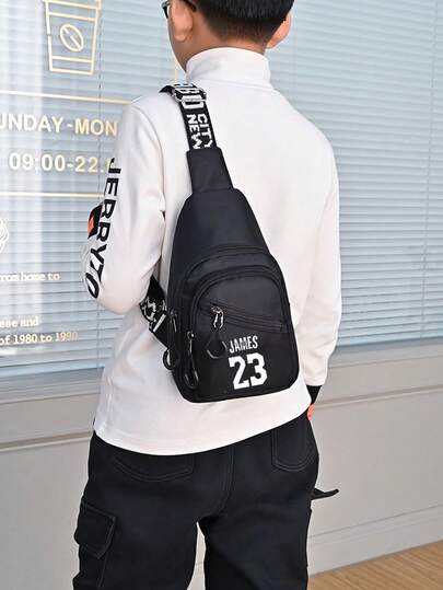 Luminous Print Chest Bag, New Fashionable Boys Chest Bag, Casual Sports Shoulder Bag, Unique Design Creative Crossbody Bag