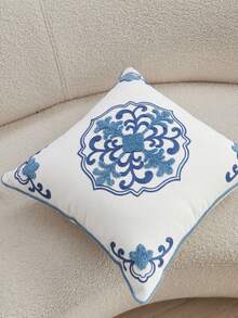 1件新款中式3D刺绣抱枕套，蓝白瓷器图案，东方装饰抱枕套，雪尼尔面料，天鹅绒滚边，适用于客厅、卧室、茶室等东方美学装饰，不含枕芯 - 白色 - 查看 9