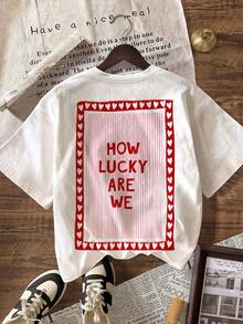 How Lucky Are We, Women Summer Outfits, Women Beach Outfits, Women Casual Blouses, Women Casual Round Neck Short Sleeve Simple T-Shirts - Multicolor - View 2