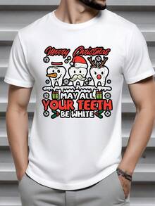 Illustration humoristique de dents déguisées en personnages festifs de Noël avec bonnet et bois de renne pour homme Tshirt noir manches courtes - Blanc - Voir 8