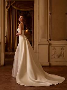 Elegant Sexy Off Shoulder Mermaid Satin Wedding Dress,Registry Office Dresses Bridal Gown,Evening Party Dress Birthday Party Dress Country Wedding,Romantic Church Ceremony Wedding Dress,Suitable For Wedding,Dating,Party,Singles' Party,Vacation,Formal Occasions,Dinner Dress,Prom Dress,Homecoming Dess,Cocktail Party,Wedding Guest Dress,Graduation - trắng - Xem 5