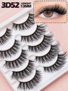 5 Pairs Of Natural False Eyelashes, Fluffy And Soft 3D Mink Eyelashes, Long And Smooth Eyelashes, Daily Work Meetings, Comfortable Wearing Of Natural False Eyelashes - 黑色 - 查看 1