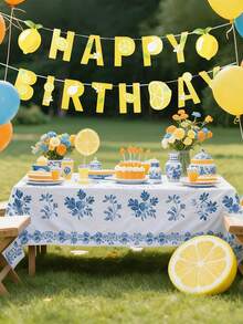1件柠檬主题生日快乐横幅，生日派对背景装饰挂旗，可爱柠檬图案生日拉旗，生日派对装饰，家居装饰，室内外装饰，墙面装饰，春夏装饰，背景横幅，派对礼物 - 檸檬 - 查看 8