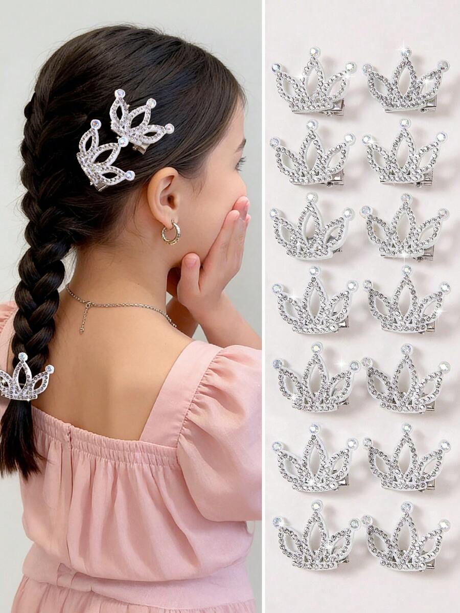 Bộ 5 kẹp tóc hình vương miện đính đá, pha lê, ngọc trai cho bé gái, phụ kiện tóc kiểu công chúa, thích hợp sử dụng hàng ngày. - Xem 1
