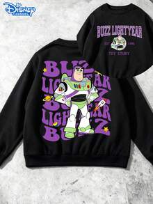Disney Toy Story Double-Sided Letter Print Children's Round Neck Sweatshirt, Suitable For Boys' Daily Commutes, School And Casual Sportswear. Long-Sleeved Top Suitable For Holiday Parties, Outdoor Activities And Travel. - Black - View 1