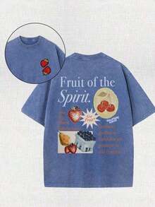 2026 Summer TopsWeStyle Hub Valentine's Day 1 PcsFruit Of The Holy Spirit Christian Faith Religious Printing Vintage Washed T-Shirt, 230G, Retro Street Style. Simple And Versatile, Pure Cotton Is Of High Quality, Novel And Fashionable, And It Is A Must-Have Fashion T-Shirt For Spring And Summer. 180g 100% CottonLoose And Comfortableshirt - 寶藍色 - 查看 1