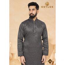 Conjunto tradicional de kurta y pijama de jacquard negro - Vestimenta para hombres - Multicolor - Ver 7
