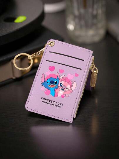 1个史迪奇卡通印花拉链多卡位超薄卡包带身份证窗口信用卡钱包零钱包钥匙扣女士钱包迷你钱包小钱包钥匙扣