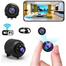 1 pièce/2 pièces Caméra mini HD 720P, caméra de domestique, caméra cachée portable, caméra mini intelligente, caméra sans fil WiFi à vision nocturne HD (réseau 2,4 G uniquement), surveillance à distance, stockage sur carte SD, convient pour la maison, la voiture, le bureau et plus de scénarios, en ligne 24h/24 et 7j/7 - Noir - Voir 1