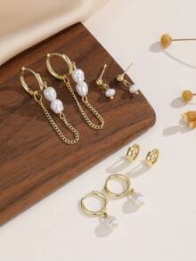 8件套新款巴洛克不规则珍珠耳环套装，时尚小众优雅耳钉套装，精致珍珠首饰礼盒套装 - 套裝耳環 - 查看 4