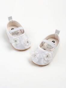 Infant Girls Mary Jane Flats - Infant Newborn Walking Shoes Soft Rubber Sole Princess Wedding - White - View 3