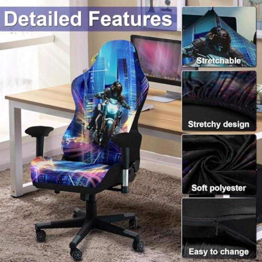 Fundas para silla de juegos impresión 3D elástico suave antideslizante fácil de instalar funda para silla de jugador con reposabrazos sin silla-B029 - f - Ver 1