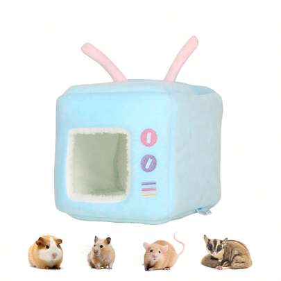 ITANDME 温暖仓鼠窝 仓鼠床 老鼠床 可爱电视造型豚鼠床 小型动物床，温暖仓鼠床 豚鼠窝 老鼠窝，适用于豚鼠、仓鼠、花枝鼠、龙猫和其他小型宠物的宠物床