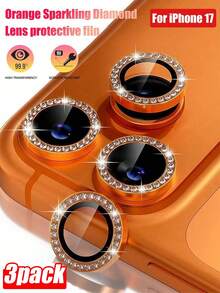 3片装橙色钻石镜头膜，镜头保护环/盒，钢化玻璃[防刮]，金属单环摄像头屏幕镜头保护盖，适用于 17/17 Pro/17 Pro Max全系列 - 橘色 - 查看 14