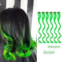 6 pièces Extensions de cheveux bouclés clip-in verts, 18 pouces de long, cheveux synthétiques colorés bouclés pour femmes. Convient pour se déguiser, les fêtes de mode, peut être utilisé comme cadeau pour les femmes, également applicable pour les festivals de musique, accessoire de cheveux pour la Coupe du monde - Multicolore - Voir 12