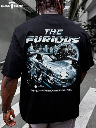 男士复古赛车图案短袖T恤