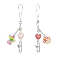 Y2K Cute Phone Charms Set - Aesthetic Cherry,Flower, Butterfly & Star Cell Phone Straps, Kawaii PhoneAccessories For Bag Keychain, , Camera Decor - Red & PinkHeart - View 1