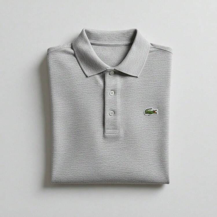 Camisa Camiseta Polo Casual Lisa Masculina 100% Algodão Com Botões - Cinza Crocodilo - Visão 1