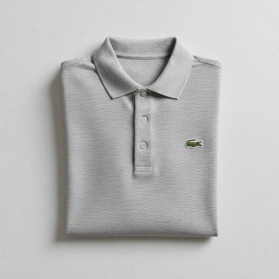 Men's Plain Casual Polo Shirt, 100% Cotton, With Buttons - Cá sấu xám - Xem 1