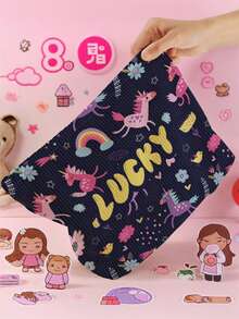 1pc Customized Name Cartoon Dinosaur Pattern Corduroy Toiletry Bag, Perfect For Organizing Toiletries On The Go, Can Be Customized According To Your Unique Design, Very Suitable For Children, Print Your Own Name Or Print Your Sister's And Classmates' Names As A Gift For Them - Multicolor - View 8