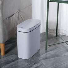 Sooyee cubeta de basura de plástico rectangular de 10 litros con tapa tipo prensa, contenedor de basura de 2.4 galones para baño, sala de polvo, recámara, cocina, sala de manualidades, oficina (negro) - 14L Blanco - Ver 3