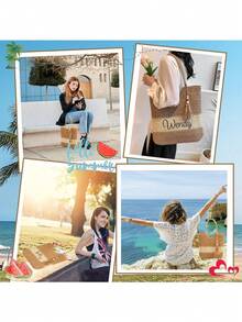 Personalized Straw Bridesmaid Handbag, Custom Bridesmaid Beach Bag, Bridesmaid Gift Basket, Bachelorette Party Tote Bag, Bridal Shower Gift - Straw Handbag - View 7