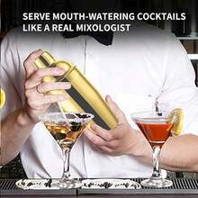 6pcs Cocktail Glasses Set, Cocktail Shaker Set With Stand, Bartender Tool Kit | Bar Set, Drink Mixing Set, Includes All Essential Accessories: Martini Shaker, Jigger, Strainer, Muddler, Spoon, Pourers, Cocktail Mixing Accessories, Silver Stainless Steel Bar Tools, Blender, Stainless Steel Shaker, Wine Guide, Father's Day Gift - Silver - View 11