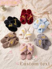 Custom Fluffy Slippers,Custom Bride Slippers,Fluffy Bridesmaid Slippers,Bride Slipper Personalized,Christmas Party Slippers,Fluffy Slippers,Bride To Be Gift, Bridesmaid Gift, Bachelorette Party, Fluffy Slippers - Multicolor - View 3