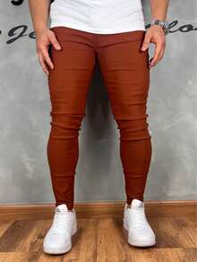 Black Tailored Trousers, Plain, Traditional Style, 4% Lycra - 棕色 - 查看 9