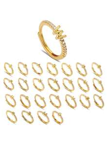 1pc Fashionable Jewelry Couple Ring, Luxury 26 Letter Open Ring - Gold - View 3