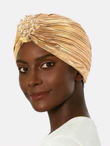 1pc Women's Headscarf Cap, Faux Pearl Rhinestone Hat, Suitable For Daily Use - Multicolor - View 10