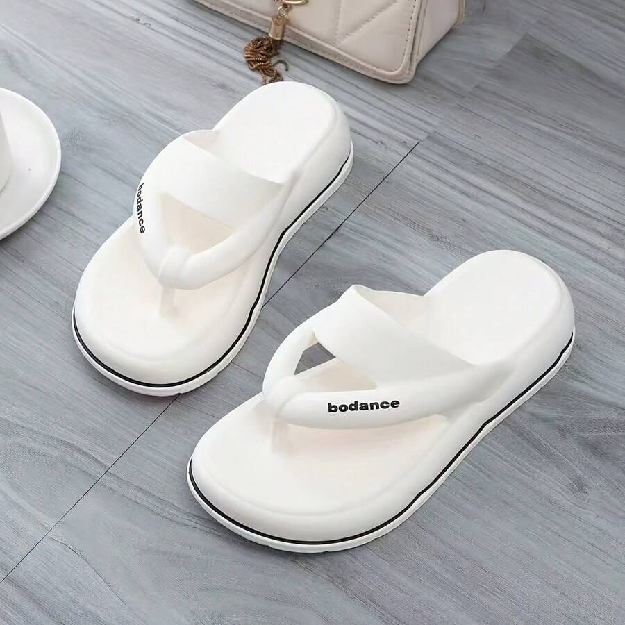 ASOFTER 2026 Summer Nude Minimalist Thick-Sole Flip Flops For Women, Elevated, Non-Slip Soft Sole Thong Sandals, Beach Slippers Suitable With Dresses - White - View 1