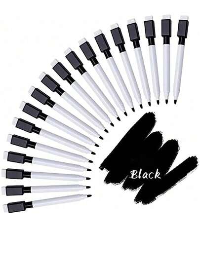 10/20支装黑色白板笔，带橡胶笔帽，迷你白板笔，细尖，适用于教师办公室和学校用品
