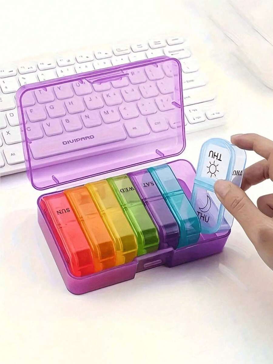 Portable Daily Pill Box With Independent Removable Grids Dustproof Large Weekly Pill Organizer For Men And Women Pocket Medicine Box For Vitamin Fish Oil Travel Essential Back To School - Multicolor - View 1
