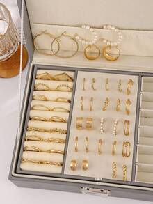 Bộ khuyên tai ngọc trai giả phong cách Bohemian 36/24/12 chiếc, khuyên tai vòng vuông hình chữ C tối giản thanh lịch dành cho nữ, phù hợp để đeo hàng ngày và dự tiệc, món quà ngày lễ tinh tế. - Vàng - Xem 4