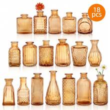 Tomnk 18pcs Glass Bud Vase Set, Bulk Amber/Clear Mini Vintage Flower Vases For Outdoor Table Centerpieces, Spring Decor Small Vases For Home Wedding Patio Garden Party Decor, Mother's Day Decor, Ideal Mother's Day Gift - 18件 - 查看 12